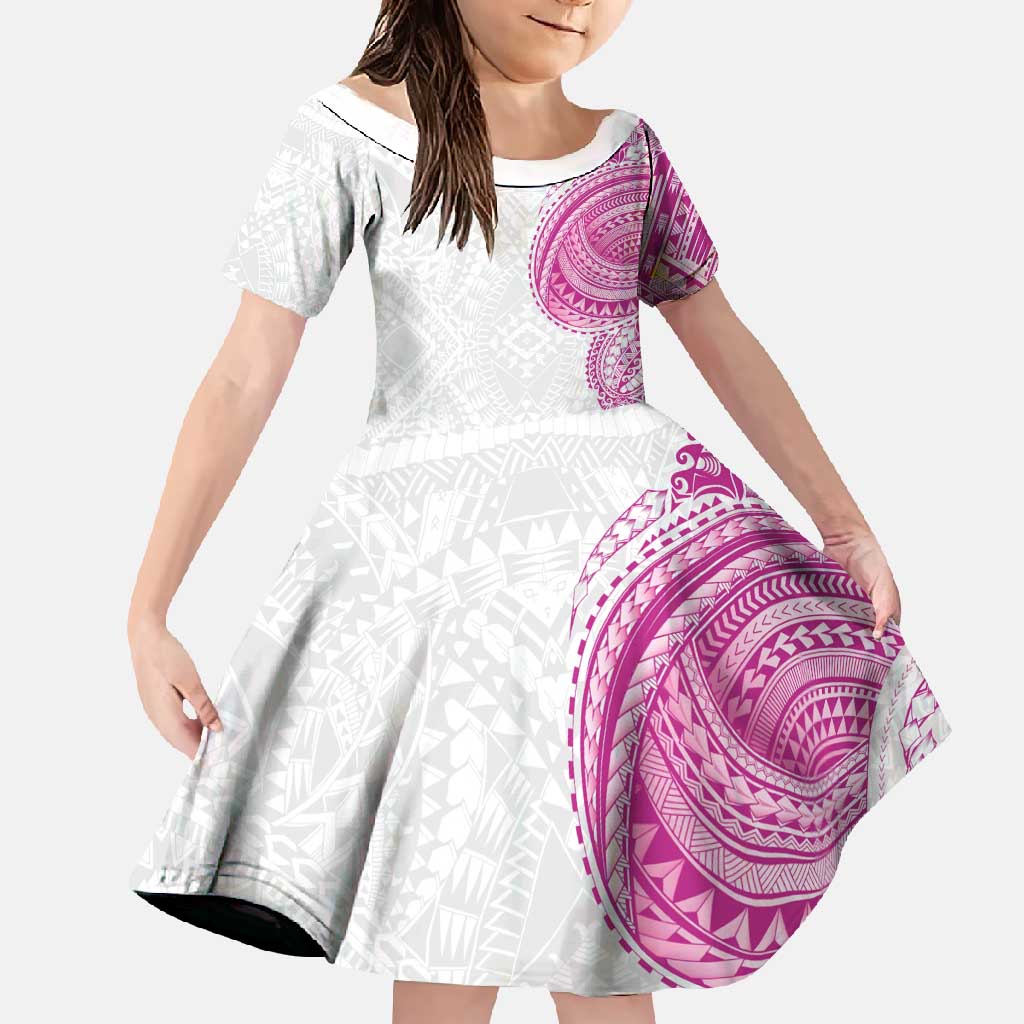 Traditional Polynesian Art Tattoos Family Matching Mermaid Dress and Hawaiian Shirt Pink Color LT03 Daughter's Dress Pink - Polynesian Pride