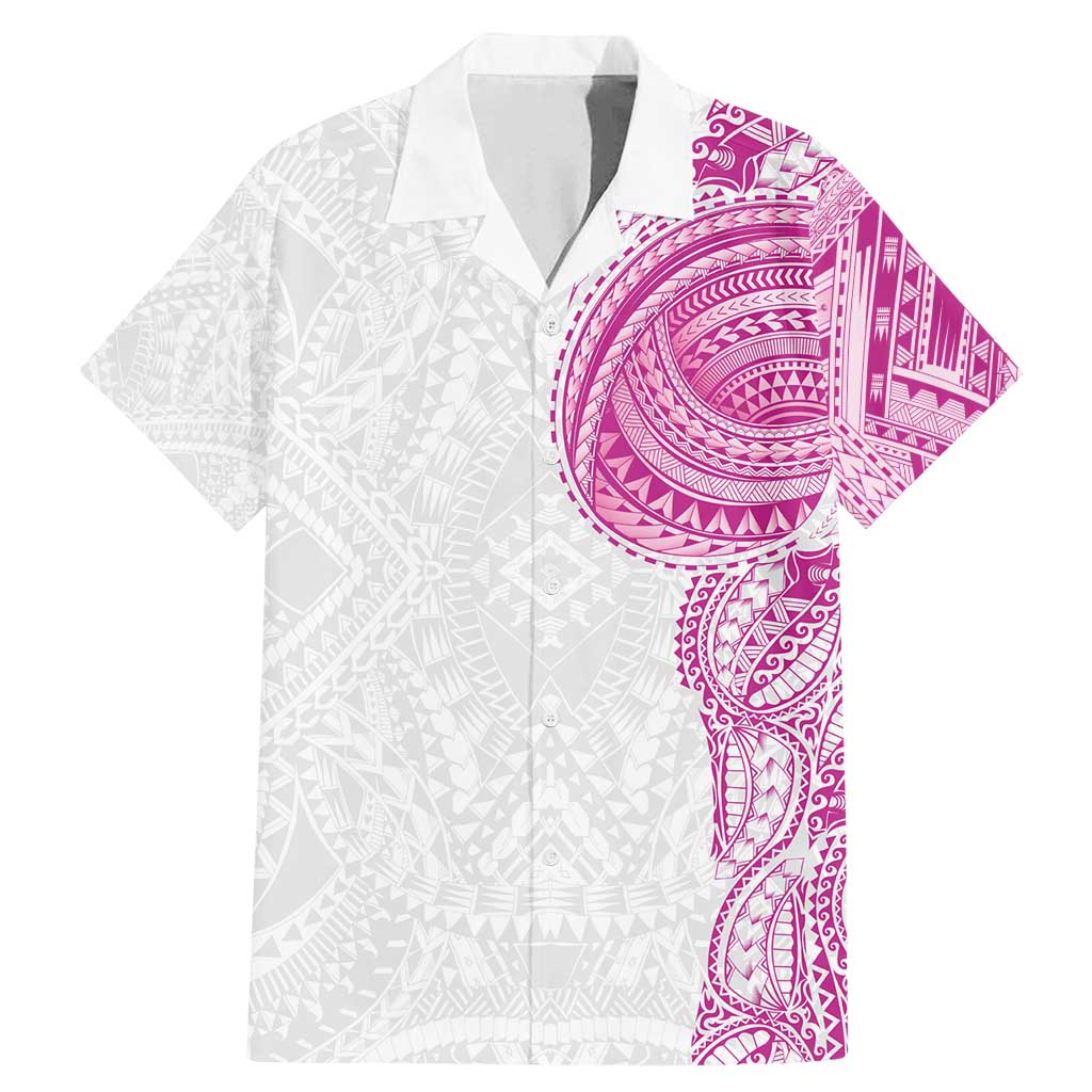 Traditional Polynesian Art Tattoos Family Matching Mermaid Dress and Hawaiian Shirt Pink Color LT03 Dad's Shirt - Short Sleeve Pink - Polynesian Pride
