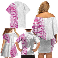 Traditional Polynesian Art Tattoos Family Matching Off Shoulder Short Dress and Hawaiian Shirt Pink Color - Polynesian Pride