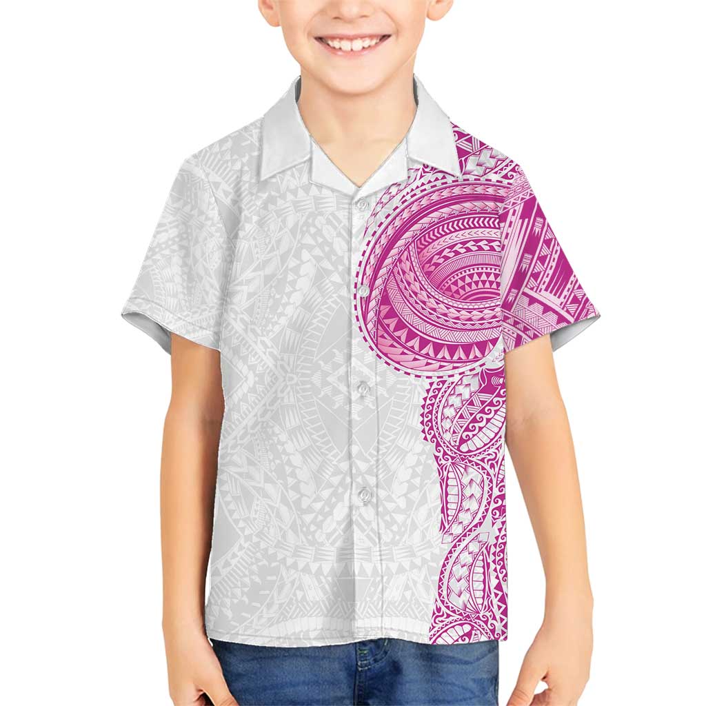 Traditional Polynesian Art Tattoos Family Matching Off Shoulder Short Dress and Hawaiian Shirt Pink Color - Polynesian Pride