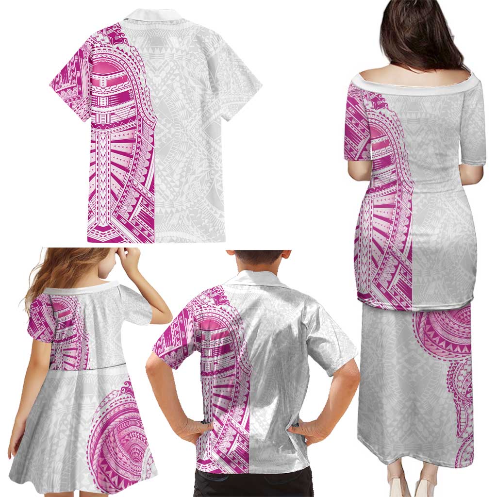 Traditional Polynesian Art Tattoos Family Matching Puletasi and Hawaiian Shirt Pink Color LT03 - Polynesian Pride