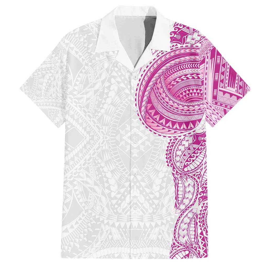 Traditional Polynesian Art Tattoos Family Matching Puletasi and Hawaiian Shirt Pink Color LT03 Dad's Shirt - Short Sleeve Pink - Polynesian Pride