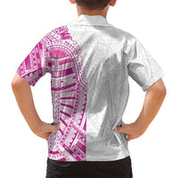 Traditional Polynesian Art Tattoos Family Matching Short Sleeve Bodycon Dress and Hawaiian Shirt Pink Color LT03 - Polynesian Pride