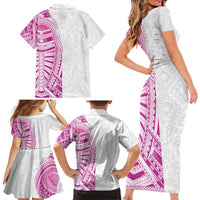 Traditional Polynesian Art Tattoos Family Matching Short Sleeve Bodycon Dress and Hawaiian Shirt Pink Color LT03 - Polynesian Pride
