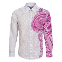 Traditional Polynesian Art Tattoos Family Matching Short Sleeve Bodycon Dress and Hawaiian Shirt Pink Color LT03 Dad's Shirt - Long Sleeve Pink - Polynesian Pride