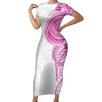 Traditional Polynesian Art Tattoos Family Matching Short Sleeve Bodycon Dress and Hawaiian Shirt Pink Color LT03 Mom's Dress Pink - Polynesian Pride