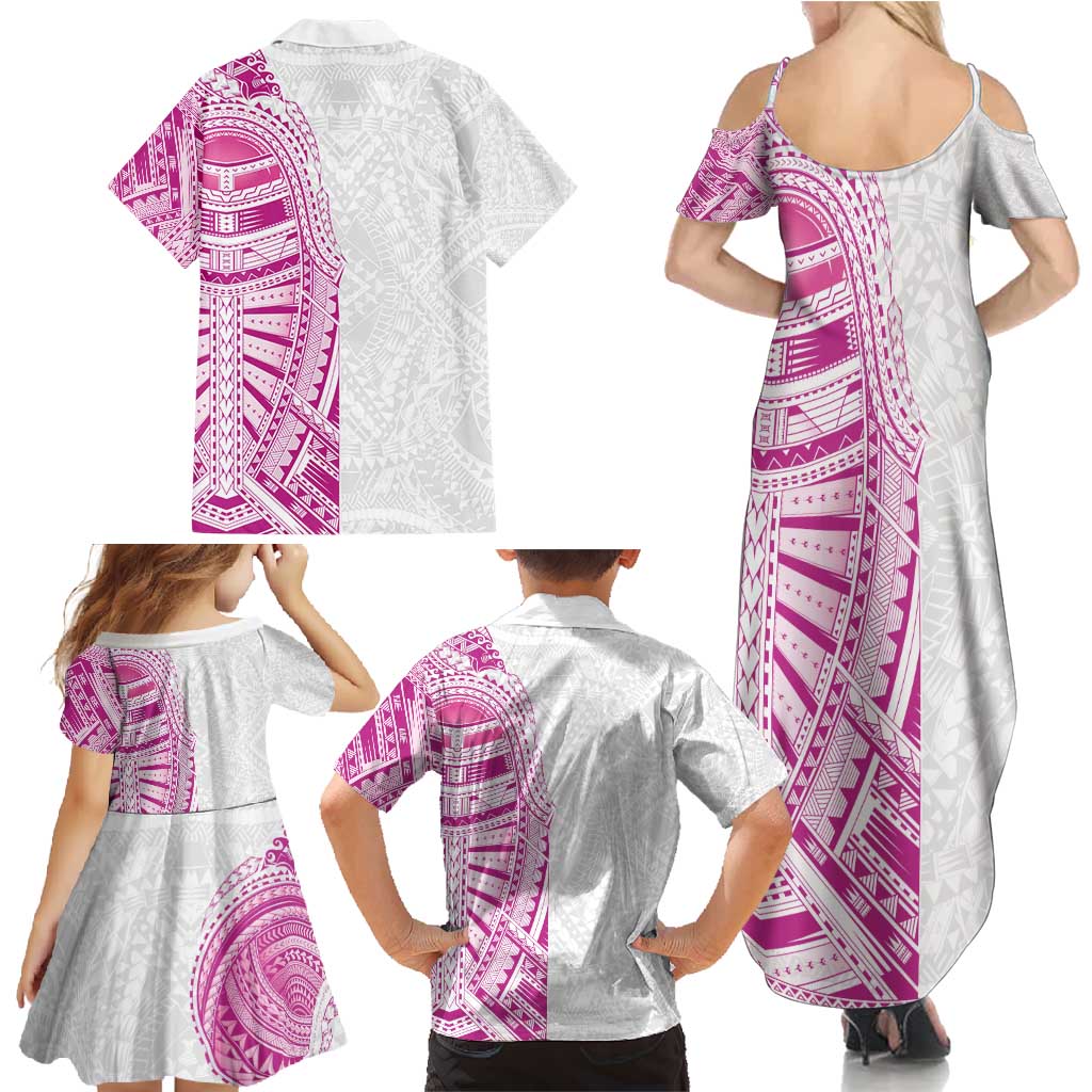 Traditional Polynesian Art Tattoos Family Matching Summer Maxi Dress and Hawaiian Shirt Pink Color - Polynesian Pride