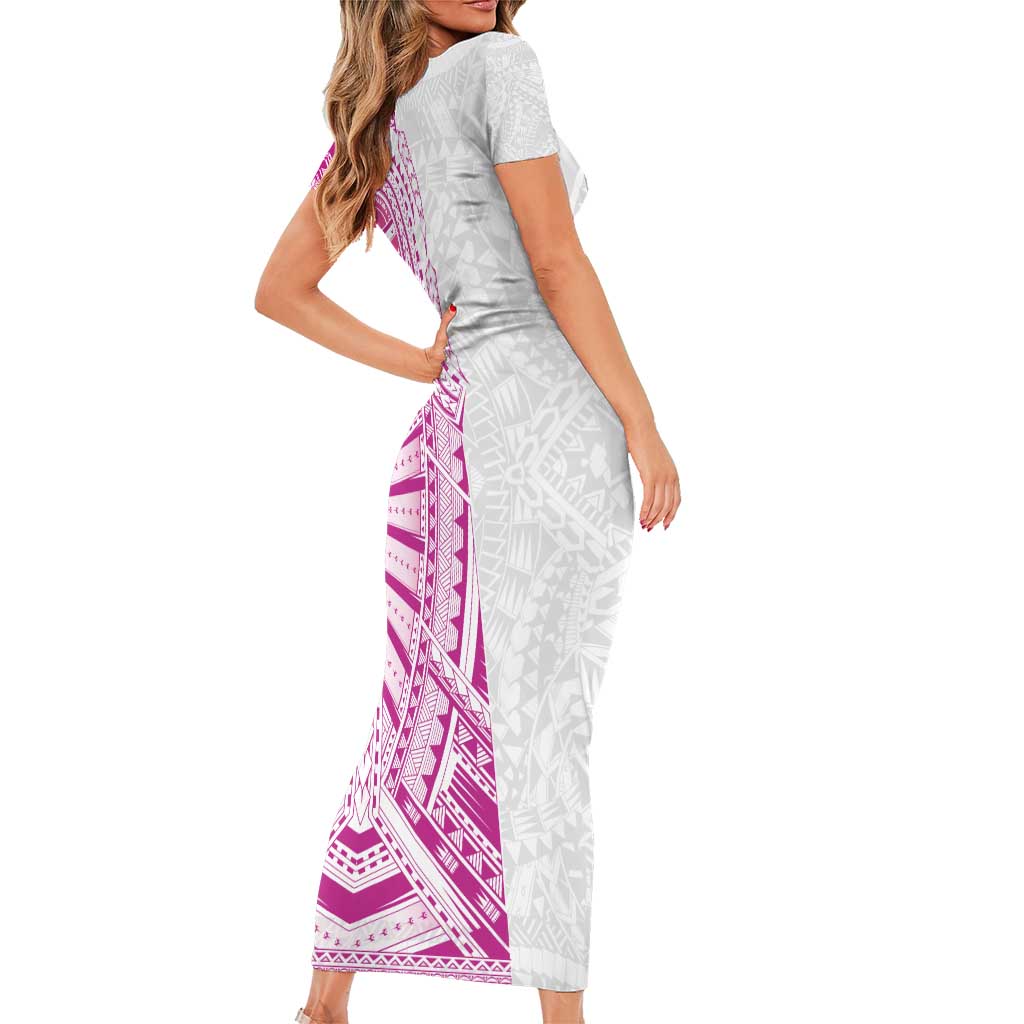 Traditional Polynesian Art Tattoos Short Sleeve Bodycon Dress Pink Color LT03 - Polynesian Pride