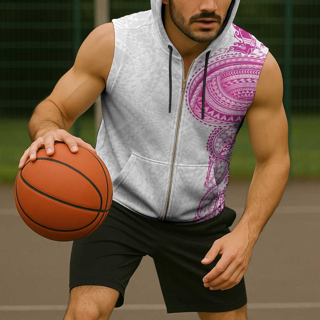 Traditional Polynesian Art Tattoos Sleeveless Zip Hoodie Pink Color - Polynesian Pride