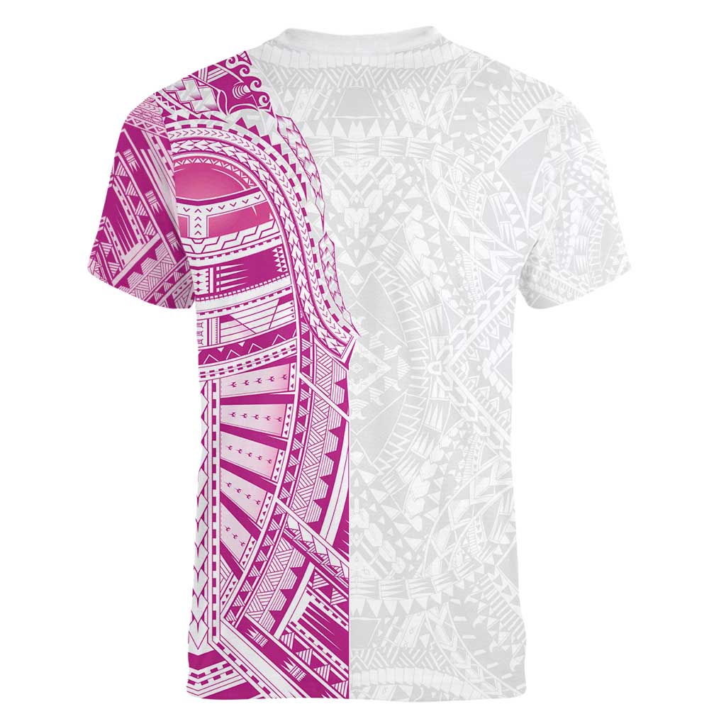 Traditional Polynesian Art Tattoos Women V-Neck T-Shirt Pink Color - Polynesian Pride