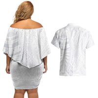 Lotu Tamaiti Couples Matching Off Shoulder Short Dress and Hawaiian Shirt Traditional Samoan Art Tattoos LT03 - Polynesian Pride