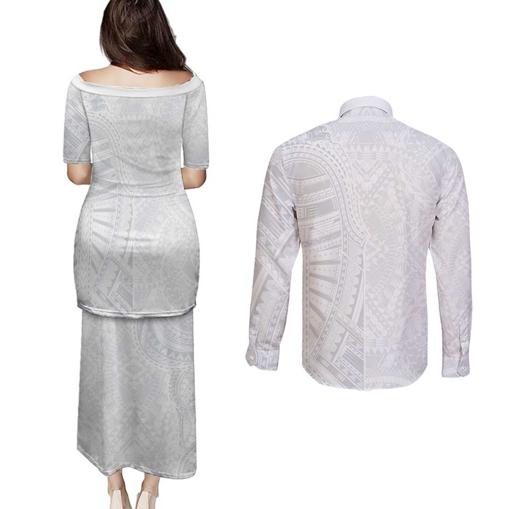 Lotu Tamaiti Couples Matching Puletasi and Long Sleeve Button Shirt Traditional Samoan Art Tattoos - Polynesian Pride