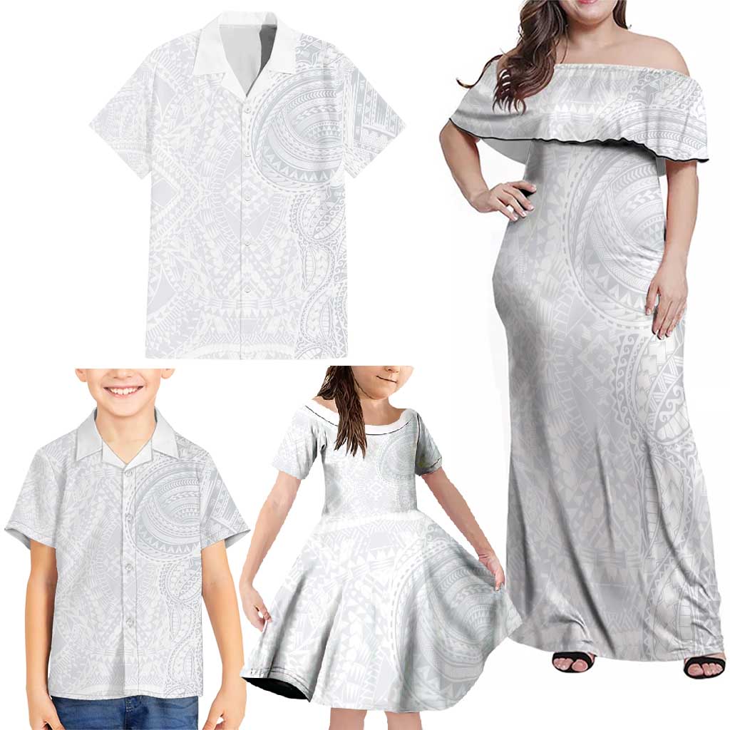 Lotu Tamaiti Family Matching Off Shoulder Maxi Dress and Hawaiian Shirt Traditional Samoan Art Tattoos - Polynesian Pride