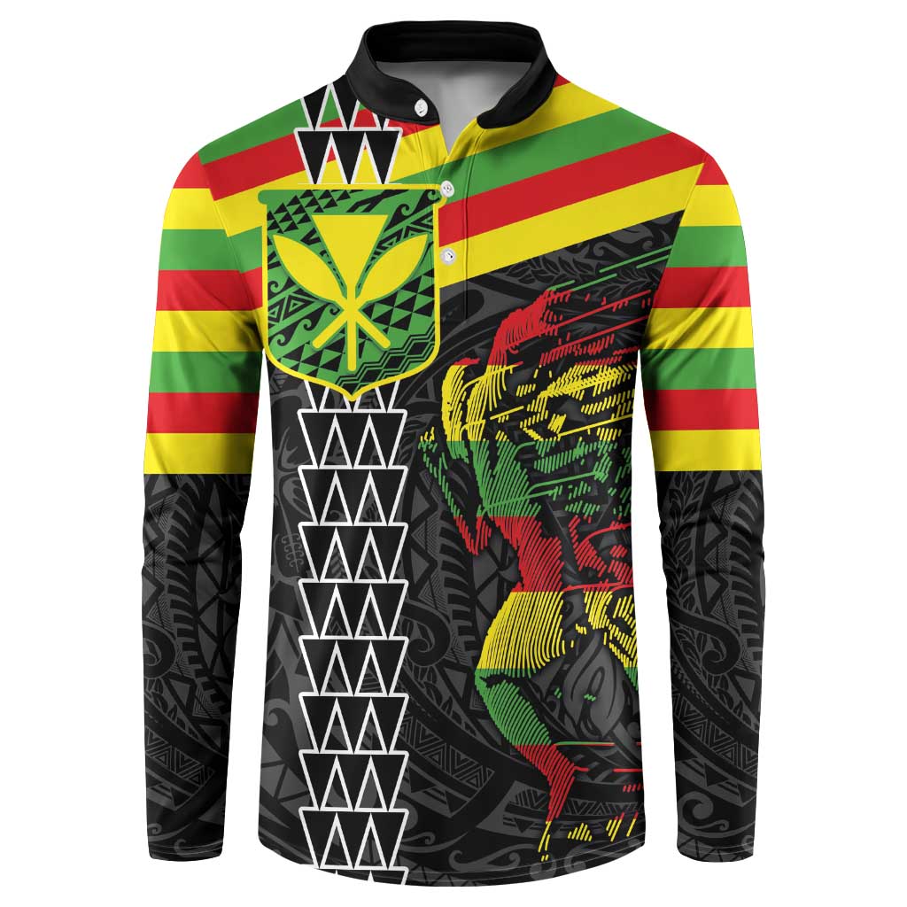 Kanaka Maoli Running Button Sweatshirt Kakau Pattern with Kanaka Maoli Flag Color