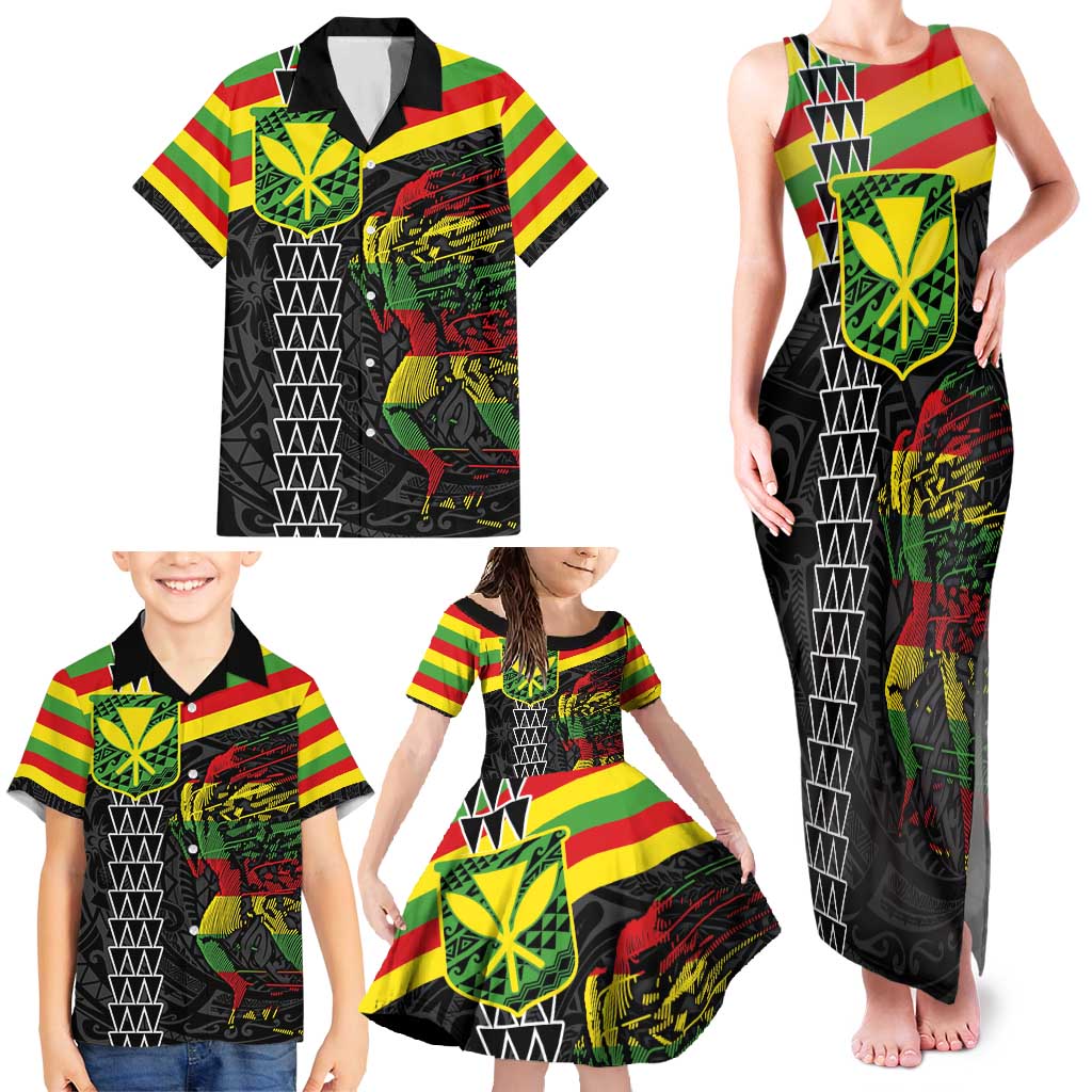 Kanaka Maoli Running Family Matching Tank Maxi Dress and Hawaiian Shirt Kakau Pattern with Kanaka Maoli Flag Color
