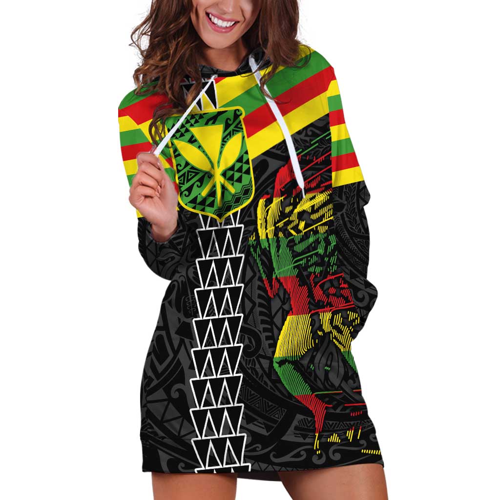 Kanaka Maoli Running Hoodie Dress Kakau Pattern with Kanaka Maoli Flag Color