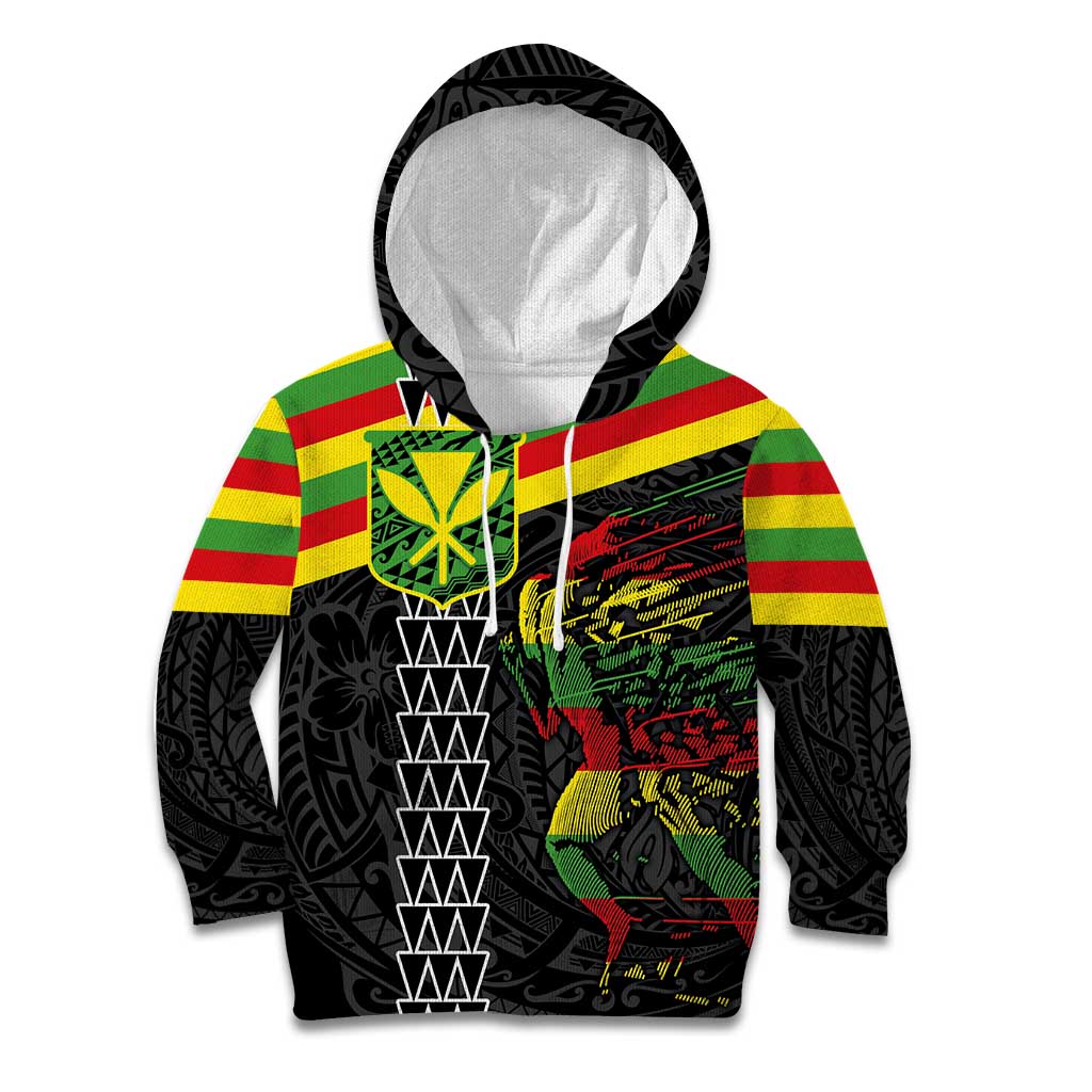 Kanaka Maoli Running Kid Hoodie Kakau Pattern with Kanaka Maoli Flag Color
