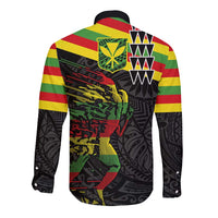 Kanaka Maoli Running Long Sleeve Button Shirt Kakau Pattern with Kanaka Maoli Flag Color