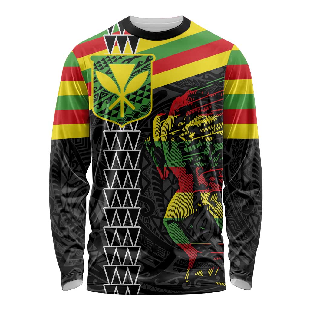 Kanaka Maoli Running Long Sleeve Shirt Kakau Pattern with Kanaka Maoli Flag Color