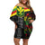 Kanaka Maoli Running Off Shoulder Short Dress Kakau Pattern with Kanaka Maoli Flag Color