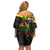 Kanaka Maoli Running Off Shoulder Short Dress Kakau Pattern with Kanaka Maoli Flag Color