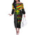 Kanaka Maoli Running Off The Shoulder Long Sleeve Dress Kakau Pattern with Kanaka Maoli Flag Color