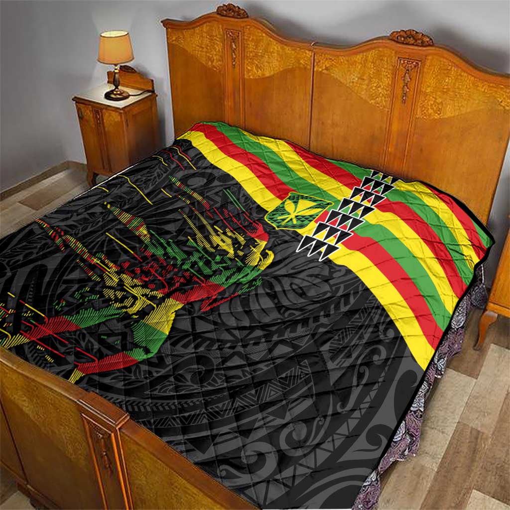 Kanaka Maoli Running Quilt Kakau Pattern with Kanaka Maoli Flag Color