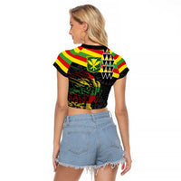 Kanaka Maoli Running Raglan Cropped T Shirt Kakau Pattern with Kanaka Maoli Flag Color