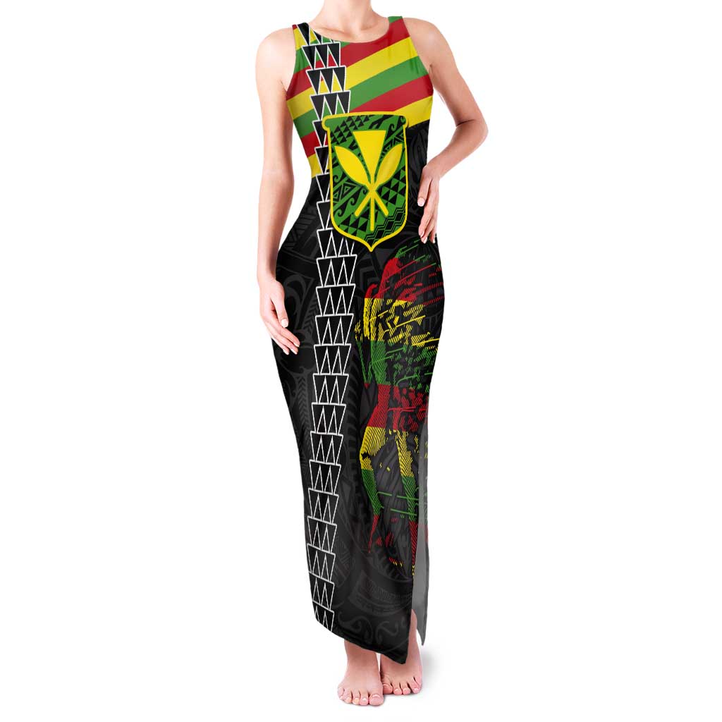 Kanaka Maoli Running Tank Maxi Dress Kakau Pattern with Kanaka Maoli Flag Color