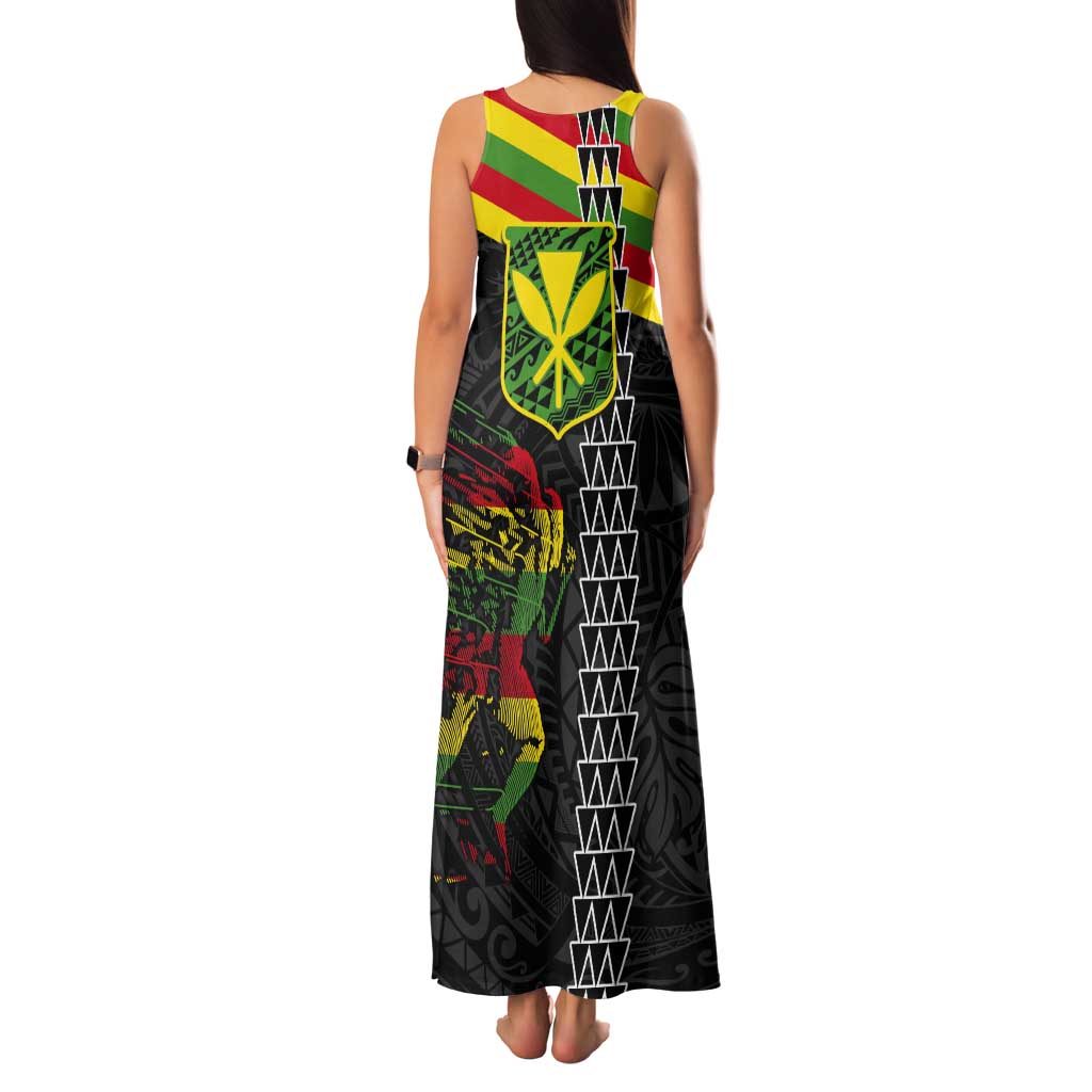 Kanaka Maoli Running Tank Maxi Dress Kakau Pattern with Kanaka Maoli Flag Color