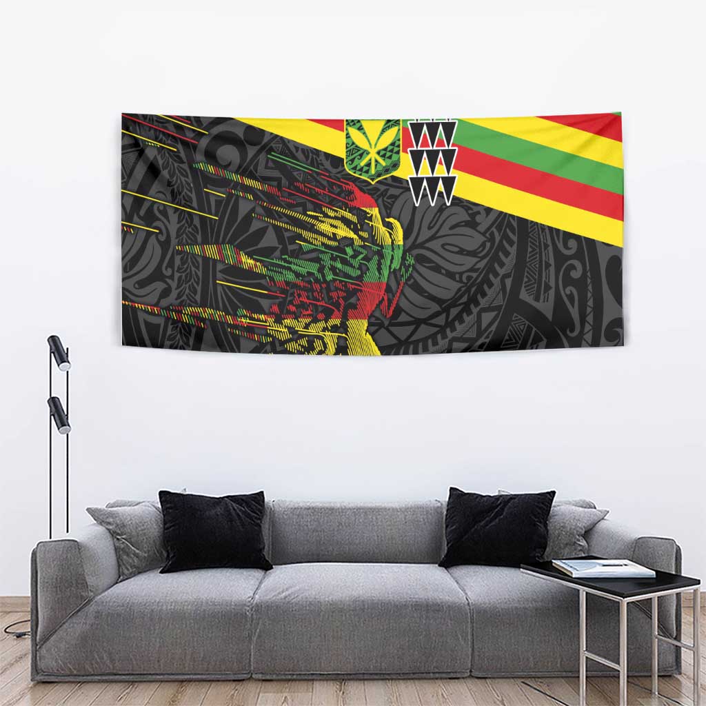Kanaka Maoli Running Tapestry Kakau Pattern with Kanaka Maoli Flag Color
