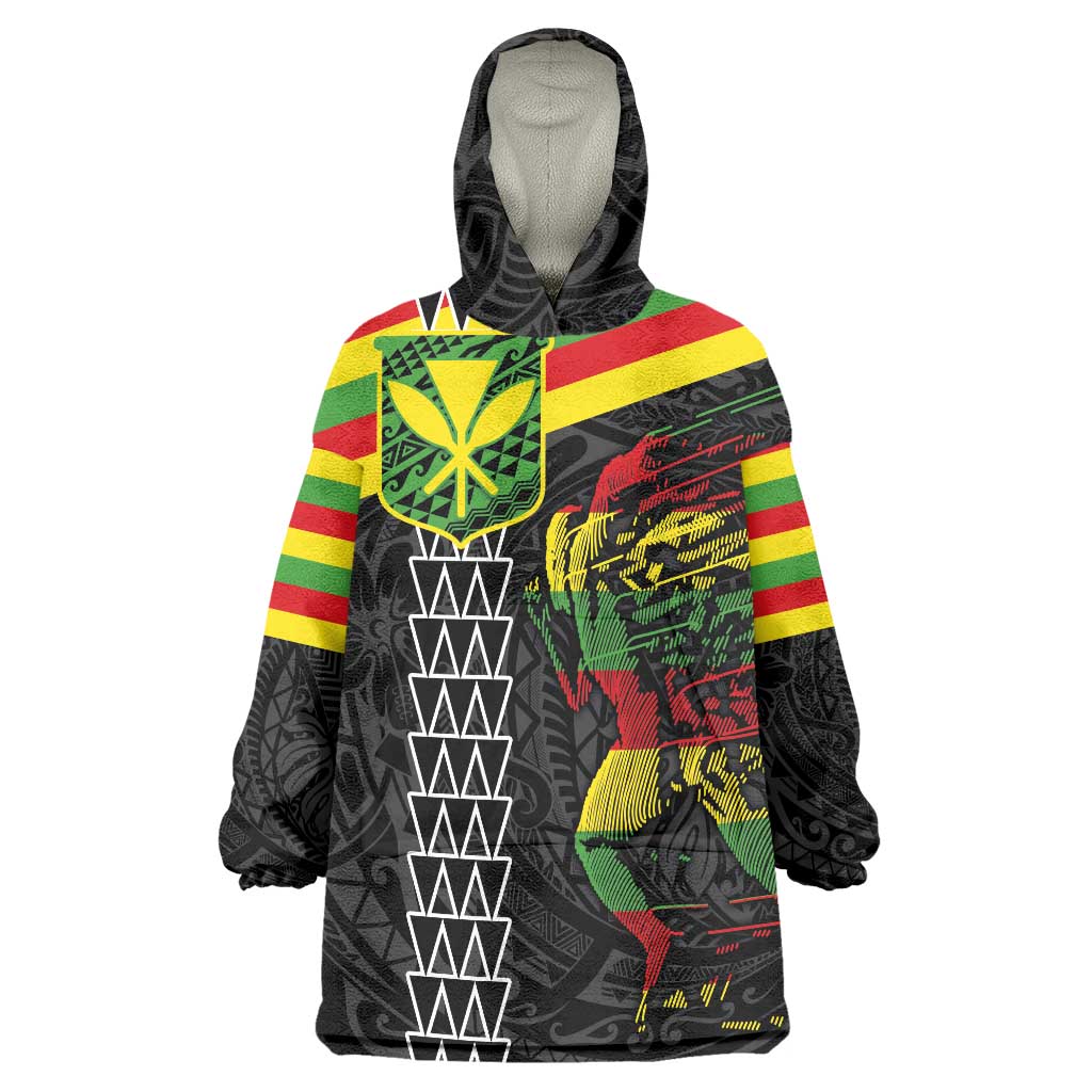 Kanaka Maoli Running Wearable Blanket Hoodie Kakau Pattern with Kanaka Maoli Flag Color