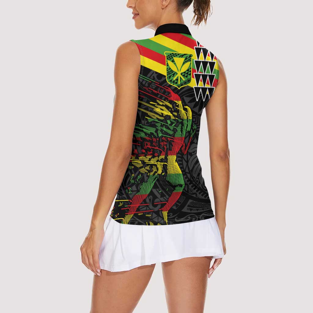Kanaka Maoli Running Women Sleeveless Polo Shirt Kakau Pattern with Kanaka Maoli Flag Color