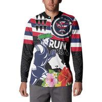 Honolulu Running Race Button Sweatshirt Hawaii Marathon Kakau Art with Hibiscus and National Flag Style