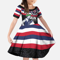 Honolulu Running Race Family Matching Long Sleeve Bodycon Dress and Hawaiian Shirt Hawaii Marathon Kakau Art with Hibiscus and National Flag Style