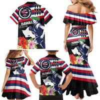 Honolulu Running Race Family Matching Mermaid Dress and Hawaiian Shirt Hawaii Marathon Kakau Art with Hibiscus and National Flag Style
