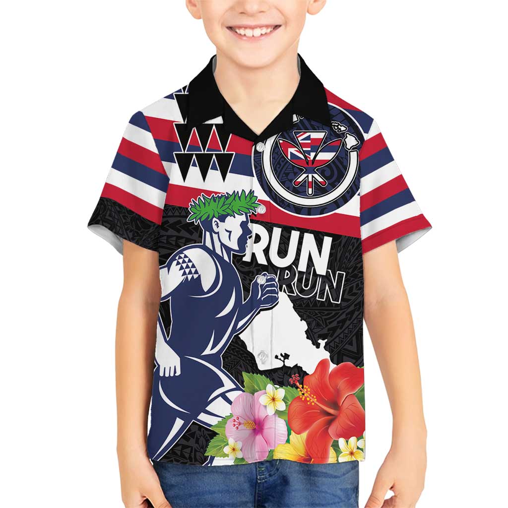Honolulu Running Race Family Matching Puletasi and Hawaiian Shirt Hawaii Marathon Kakau Art with Hibiscus and National Flag Style