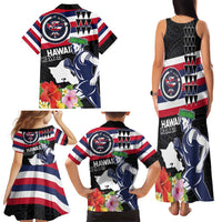 Honolulu Running Race Family Matching Tank Maxi Dress and Hawaiian Shirt Hawaii Marathon Kakau Art with Hibiscus and National Flag Style