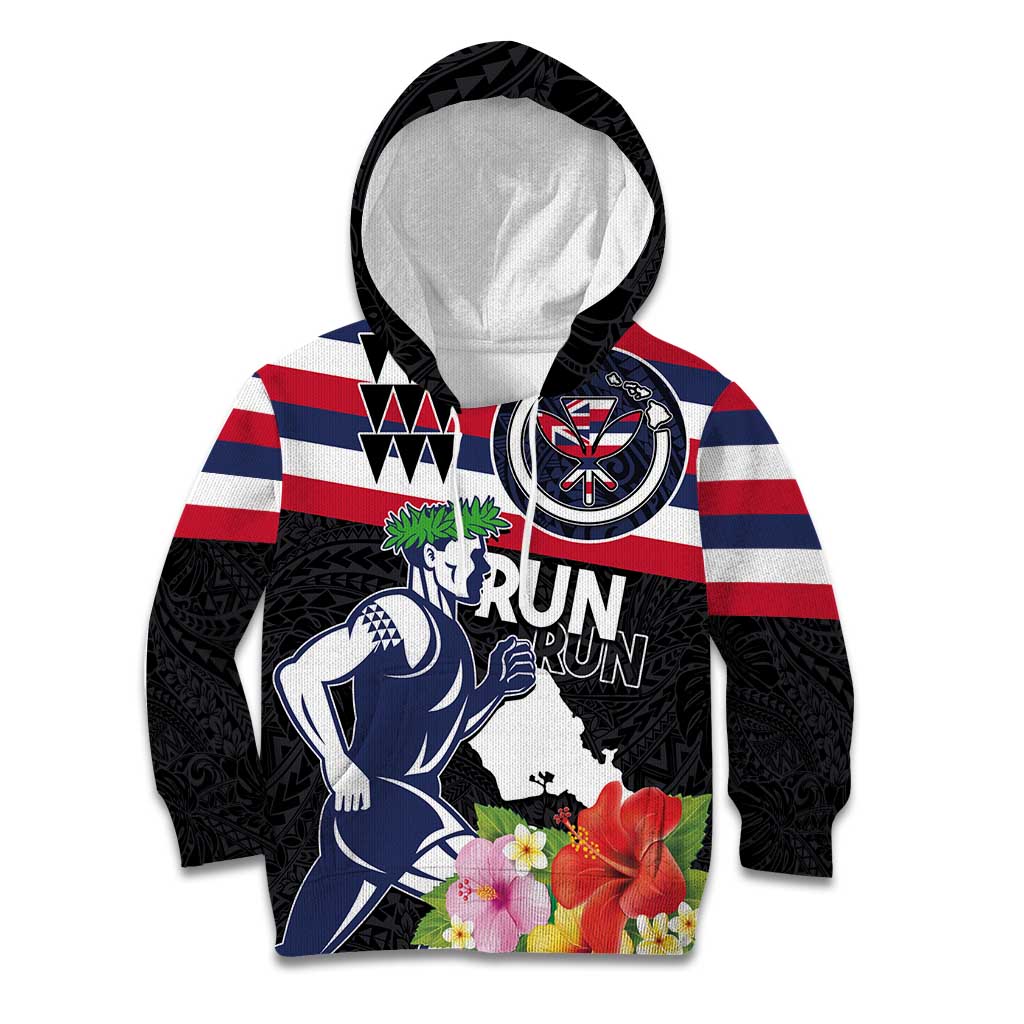 Honolulu Running Race Kid Hoodie Hawaii Marathon Kakau Art with Hibiscus and National Flag Style