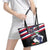 Honolulu Running Race Leather Tote Bag Hawaii Marathon Kakau Art with Hibiscus and National Flag Style