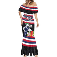 Honolulu Running Race Mermaid Dress Hawaii Marathon Kakau Art with Hibiscus and National Flag Style LT03 - Polynesian Pride