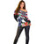 Honolulu Running Race Off Shoulder Sweater Hawaii Marathon Kakau Art with Hibiscus and National Flag Style