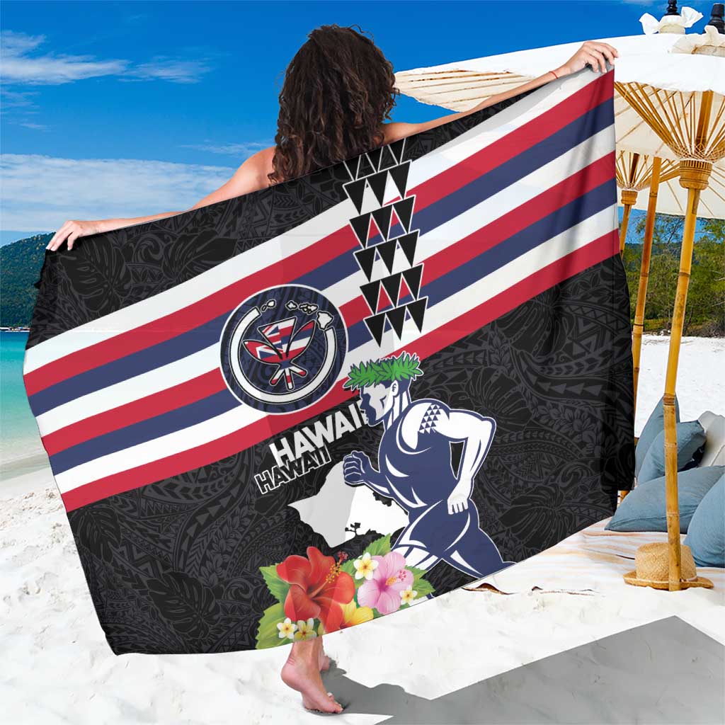 Honolulu Running Race Sarong Hawaii Marathon Kakau Art with Hibiscus and National Flag Style