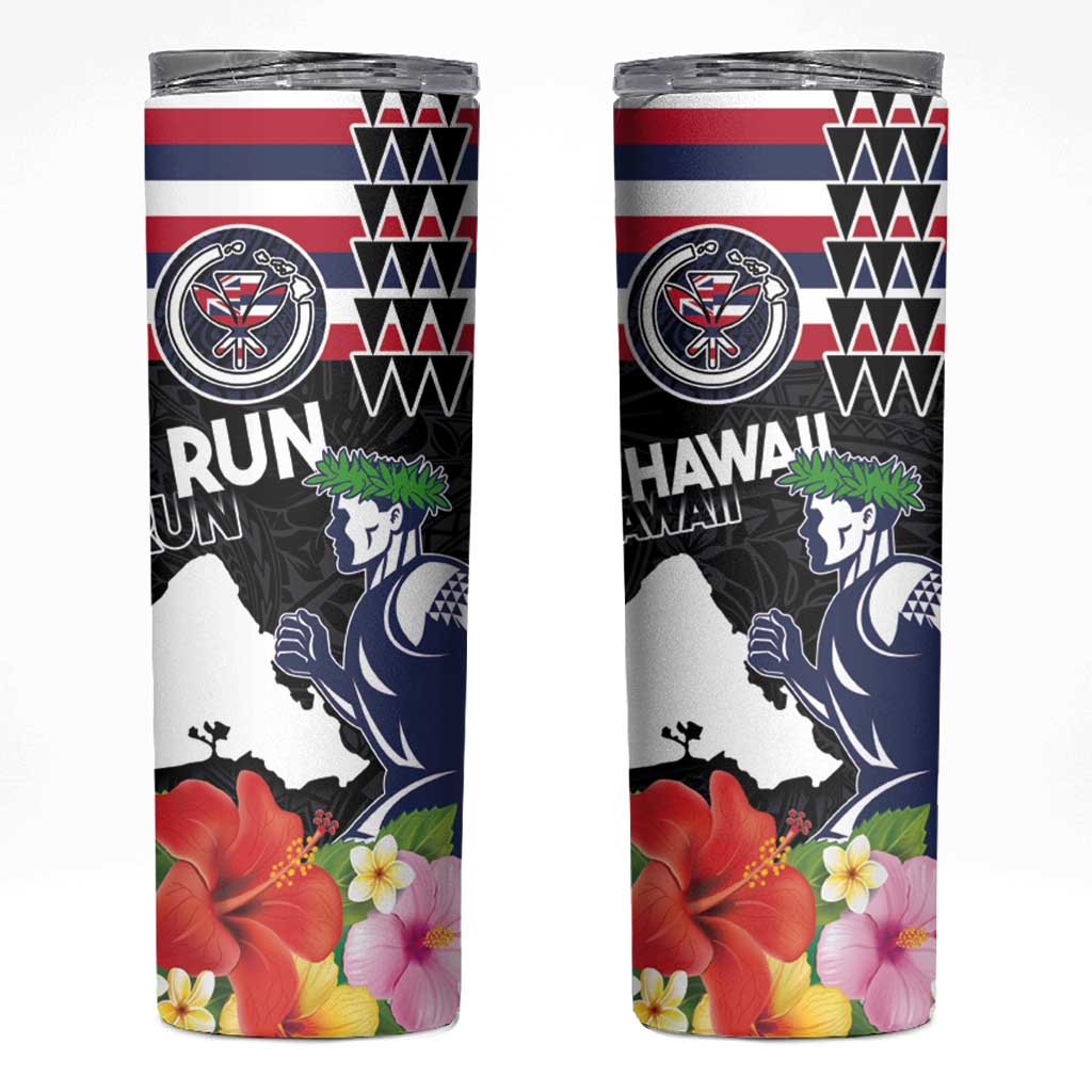 Honolulu Running Race Skinny Tumbler Hawaii Marathon Kakau Art with Hibiscus and National Flag Style