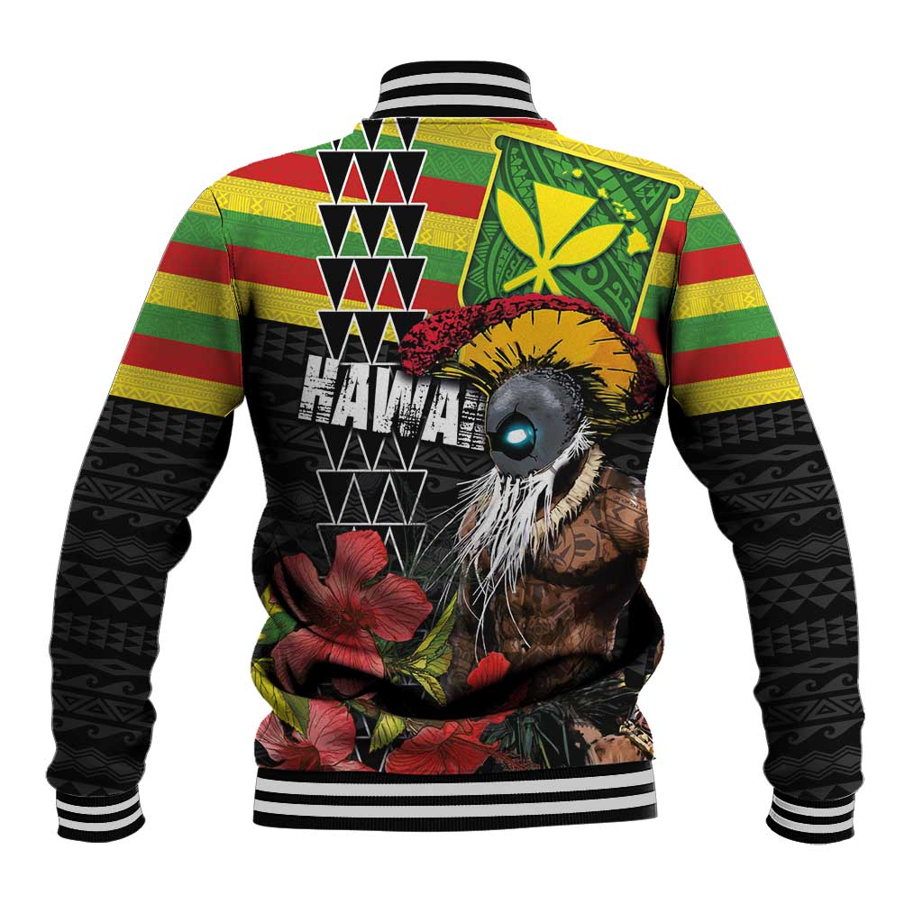 Kanaka Maoli Ikaika Warrior Baseball Jacket Hibiscus Kakau Art and Tapa Tribal Pattern