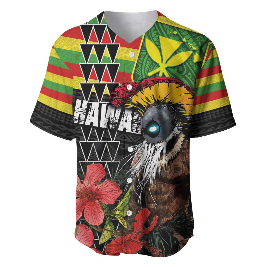 Kanaka Maoli Ikaika Warrior Baseball Jersey Hibiscus Kakau Art and Tapa Tribal Pattern