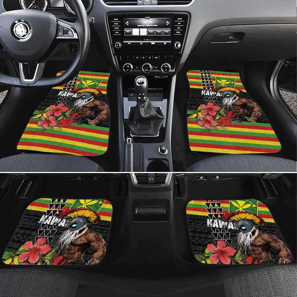 Kanaka Maoli Ikaika Warrior Car Mats Hibiscus Kakau Art and Tapa Tribal Pattern