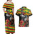 Kanaka Maoli Ikaika Warrior Couples Matching Off Shoulder Maxi Dress and Hawaiian Shirt Hibiscus Kakau Art and Tapa Tribal Pattern