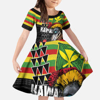 Kanaka Maoli Ikaika Warrior Family Matching Off The Shoulder Long Sleeve Dress and Hawaiian Shirt Hibiscus Kakau Art and Tapa Tribal Pattern LT03 Daughter's Dress Black - Polynesian Pride