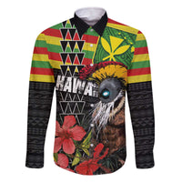 Kanaka Maoli Ikaika Warrior Family Matching Off The Shoulder Long Sleeve Dress and Hawaiian Shirt Hibiscus Kakau Art and Tapa Tribal Pattern LT03 Dad's Shirt - Long Sleeve Black - Polynesian Pride